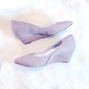 X-Appeal:/Classy Chic Ladies Taupe Faux Suede Almond Toe, Low Wedge Heels, US6.5